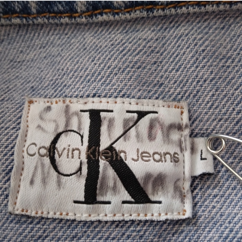 VTG 90s Women's Size Large Calvin Klein Jean Jacket Blue Pockets - Picture 3 of 8